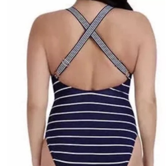 Nautica Women's Cross Back One Piece Swimsuit Navy & White Stripe X-Large NWOT - Picture 3 of 13